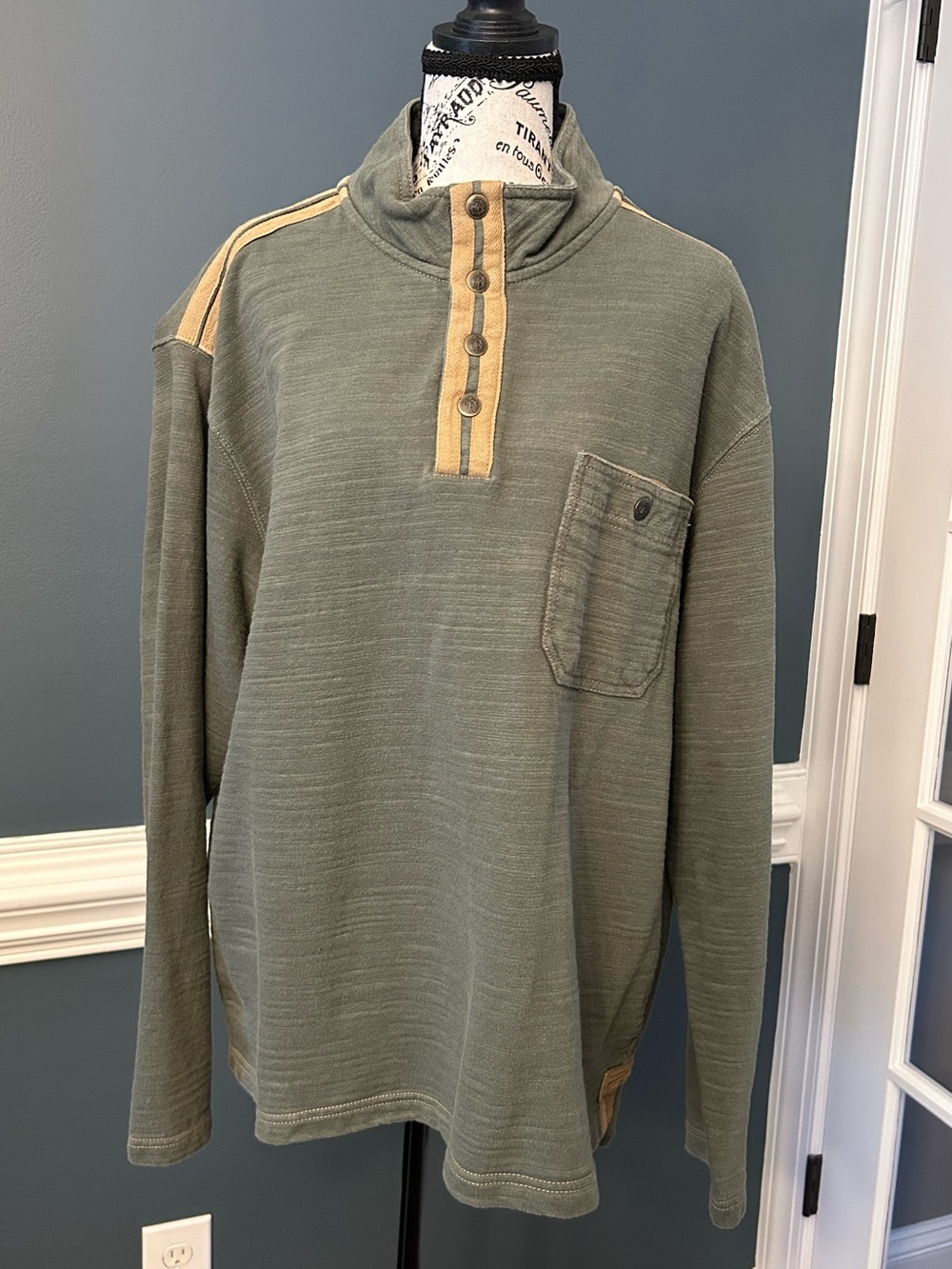 The Territory Ahead Olive Green Pullover with Tan Accents